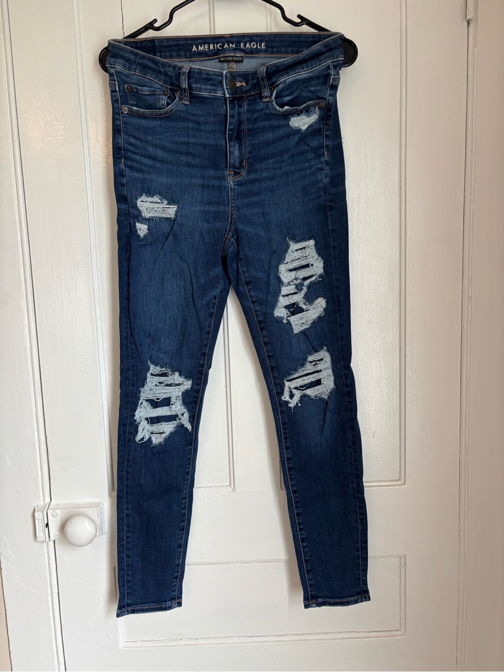 American Eagle Outfitters Women's High Rise Dark Blue Ripped Skinny Jeans